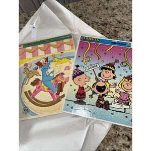 Vtg 1960's PEANUTS & Bozo The Clown Party Puzzles Golden Whitman Extra Thick5255